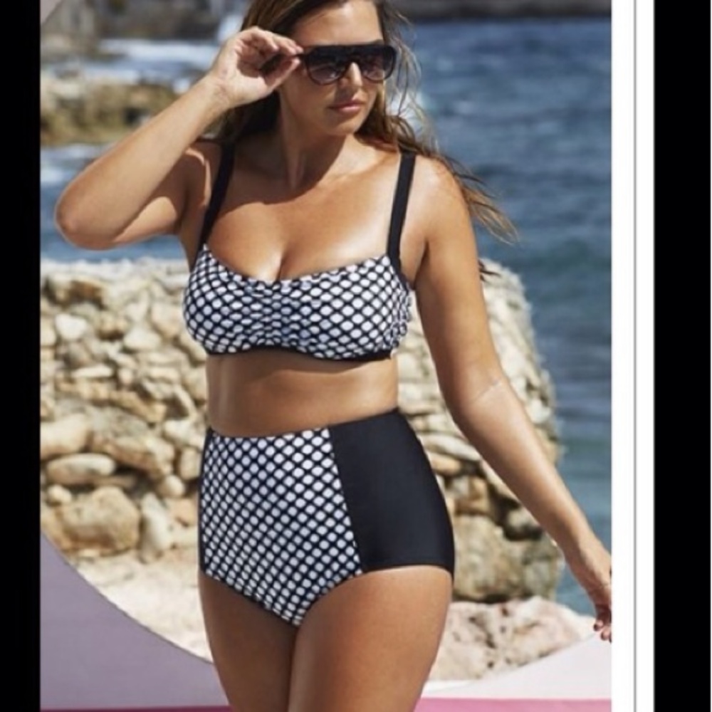 SWIMSUITS FOR ALL Black Plus Size High Waisted Bikini w/Underwire